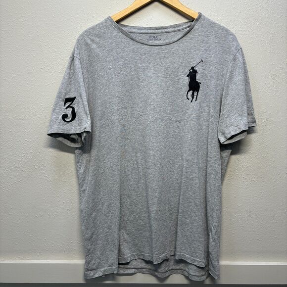 Polo Ralph Lauren Number 3 Gray Large Horse T-Shirt Men's Sz L - Picture 1 of 4
